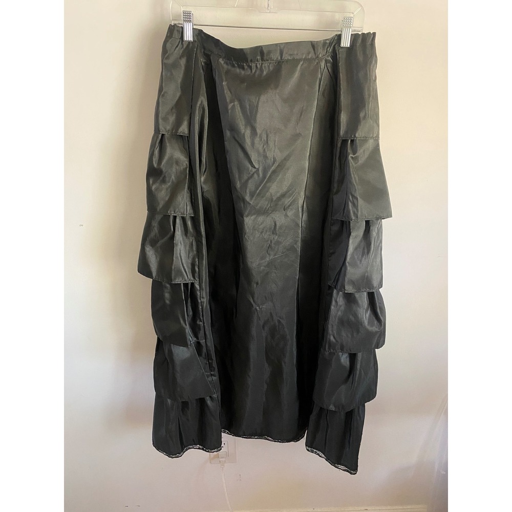 Wild West Mercantile Black Satin Tiered Ruffle Maxi Skirt Victorian Western Sz 1